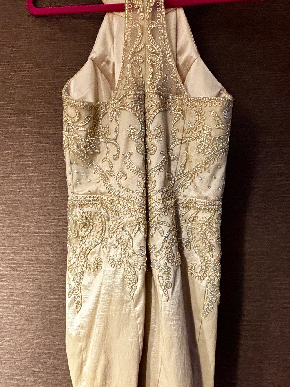 Amelia Couture Embellished champagne hue Halter Dress - Picture 4 of 6